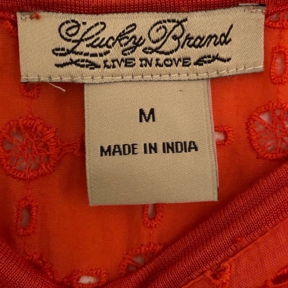 Lucky Brand Orange Eyelet and Stripes Mixed Material Top - Picture 5 of 13
